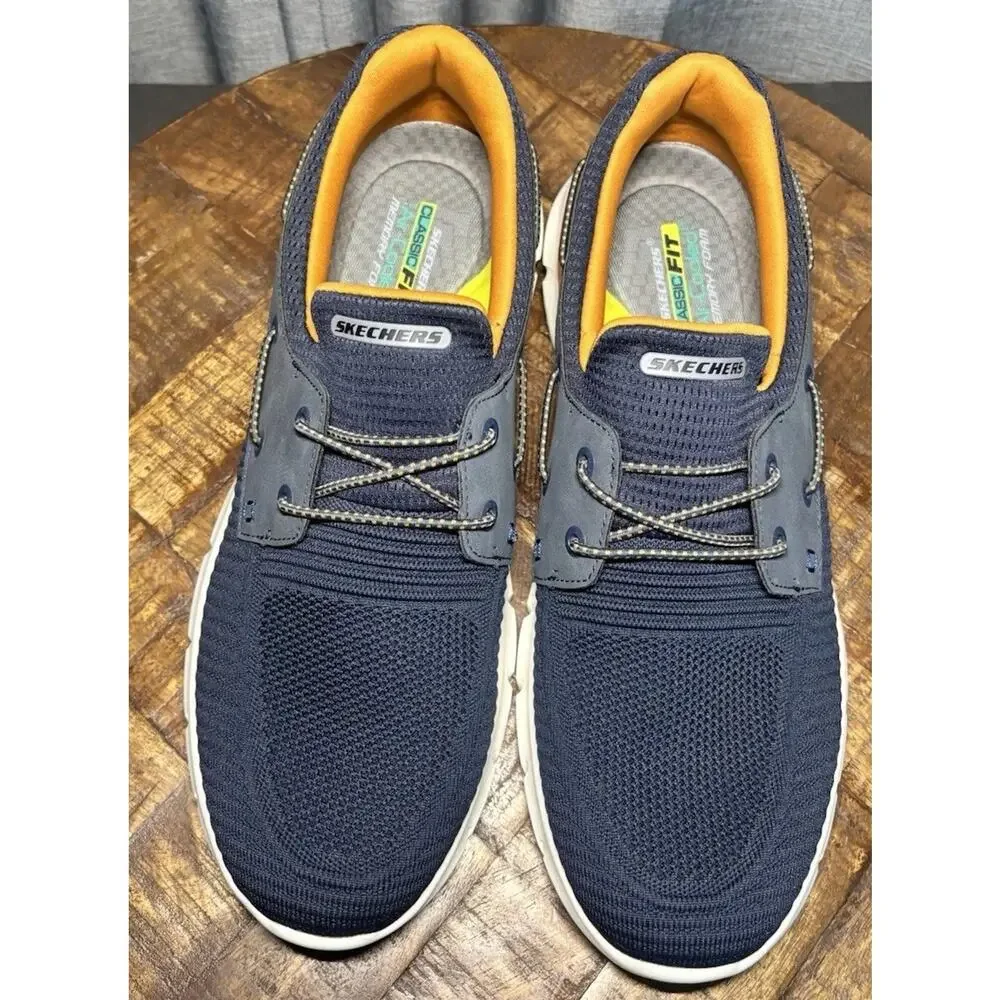 SKECHERS NEW Men's Blue Delson 3.0 Roth Bungee Slip-Ins Boat Shoes Size 13